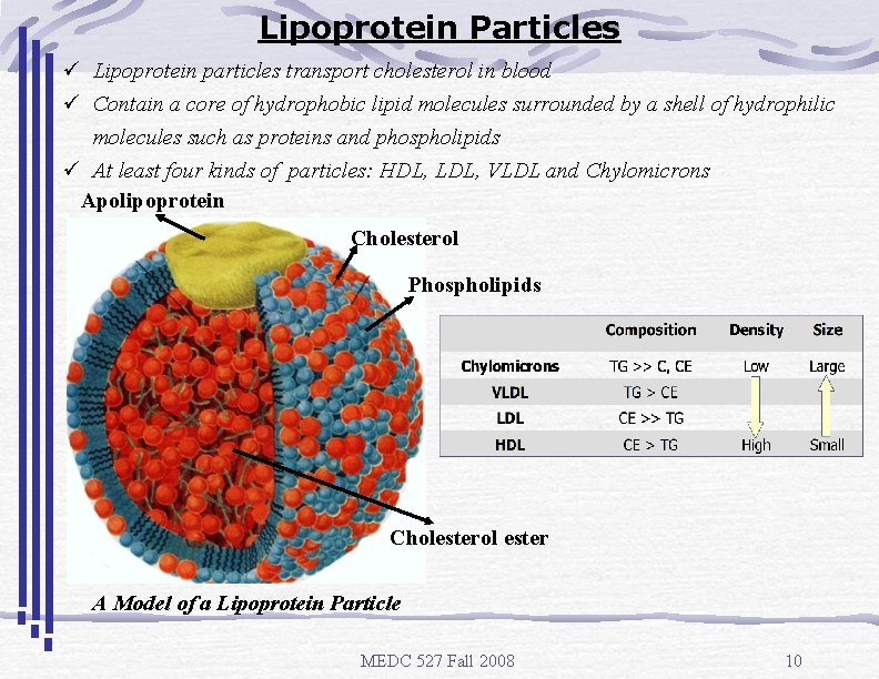 Lipoprotein Particles ü Lipoprotein particles transport cholesterol in blood ü Contain a core of