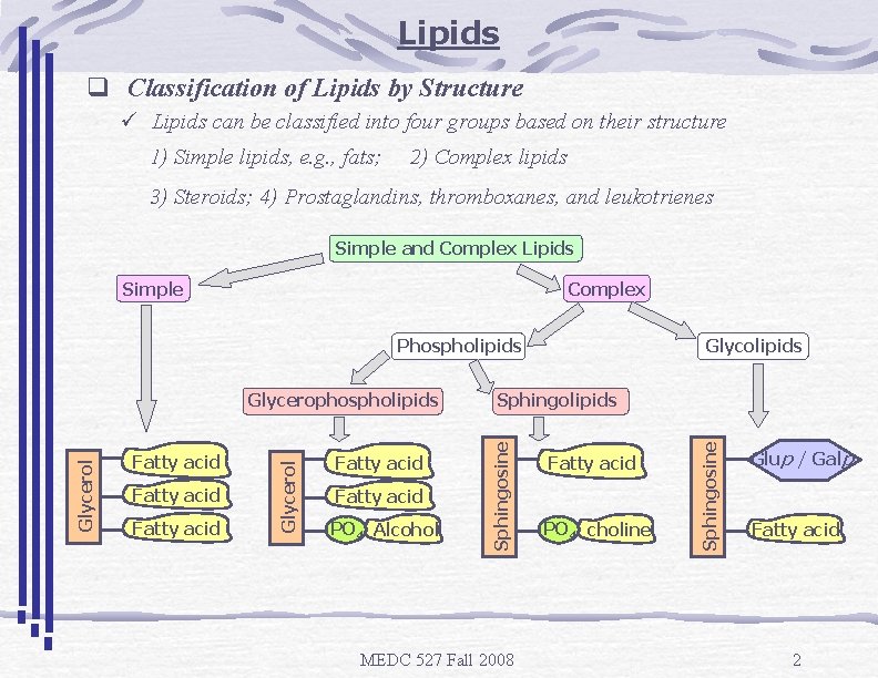 Lipids q Classification of Lipids by Structure ü Lipids can be classified into four