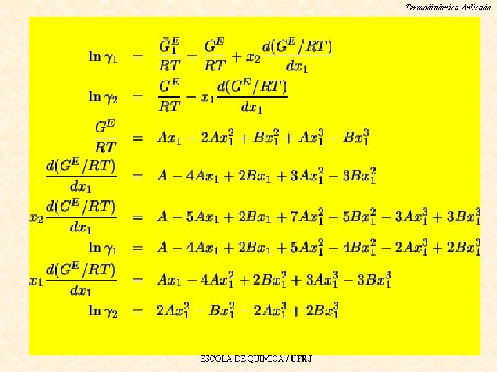 Termodinâmica Aplicada ESCOLA DE QUIMICA / UFRJ 
