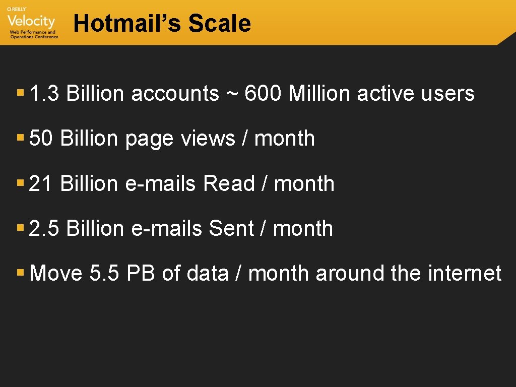 Hotmail’s Scale § 1. 3 Billion accounts ~ 600 Million active users § 50