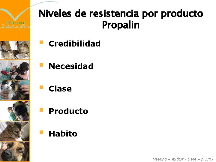 Niveles de resistencia por producto Propalin § Credibilidad § Necesidad § Clase § Producto