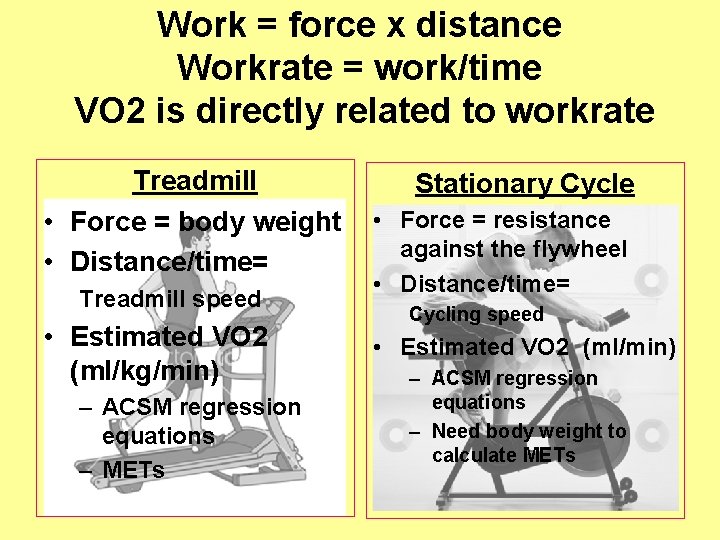 Work = force x distance Workrate = work/time VO 2 is directly related to