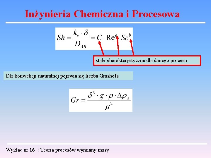 Inżynieria Chemiczna i Procesowa stałe charakterystyczne dla danego procesu Dla konwekcji naturalnej pojawia się