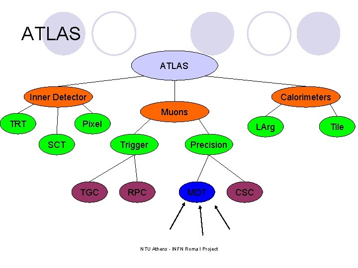 ATLAS Inner Detector Calorimeters Muons TRT Pixel SCT LArg Trigger TGC RPC Precision MDT