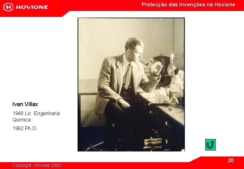 Protecção das Invenções na Hovione Ivan Villax 1948 Lic. Engenharia Quimica 1992 Ph. D.