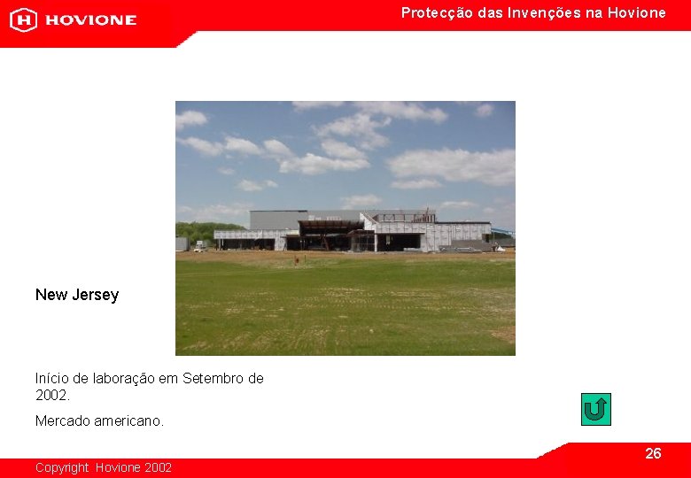 Protecção das Invenções na Hovione New Jersey Início de laboração em Setembro de 2002.