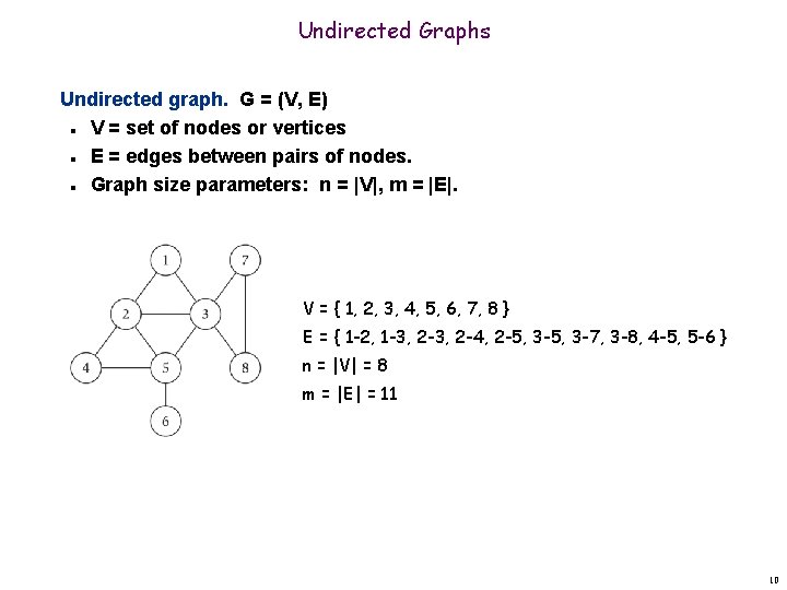 Undirected Graphs Undirected graph. G = (V, E) V = set of nodes or