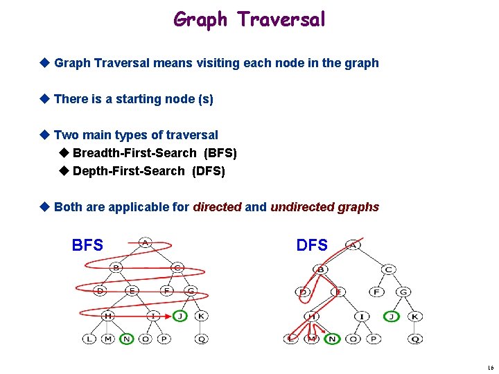 Graph Traversal u Graph Traversal means visiting each node in the graph u There