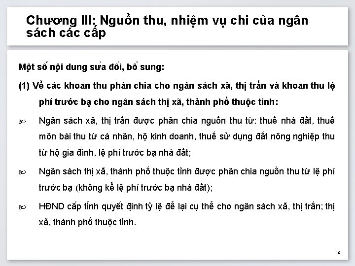 Chương III: Nguồn thu, nhiệm vụ chi của ngân sách các cấp Mô t