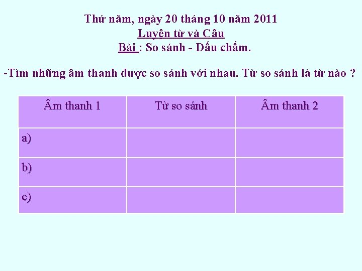 Thứ năm, ngày 20 tháng 10 năm 2011 Luyện từ và Câu Bài :