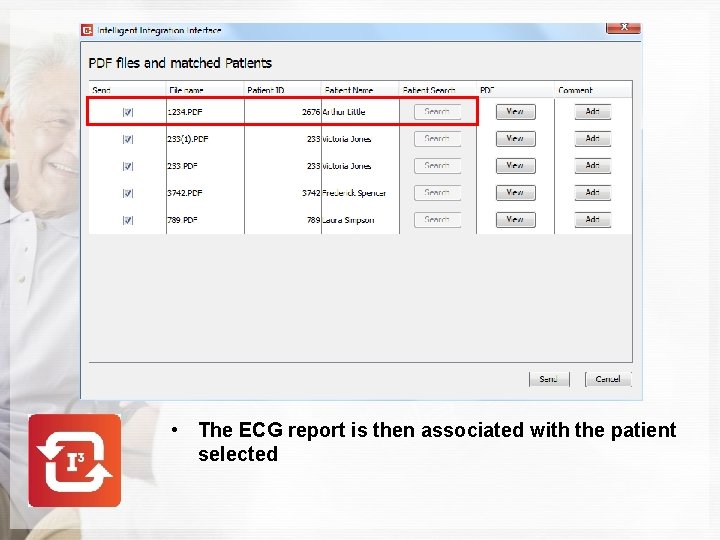  • The ECG report is then associated with the patient selected 
