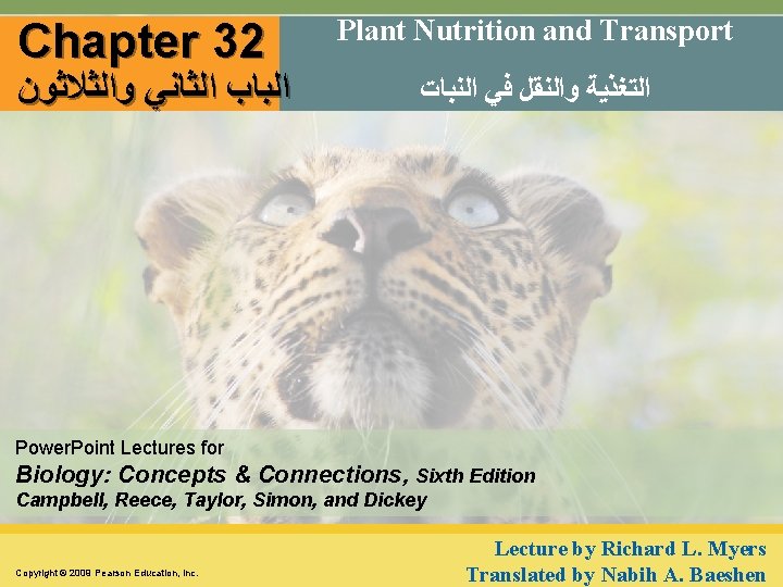 Chapter 32 ﺍﻟﺒﺎﺏ ﺍﻟﺜﺎﻧﻲ ﻭﺍﻟﺜﻼﺛﻮﻥ Plant Nutrition and Transport ﺍﻟﺘﻐﺬﻳﺔ ﻭﺍﻟﻨﻘﻞ ﻓﻲ ﺍﻟﻨﺒﺎﺕ Power.