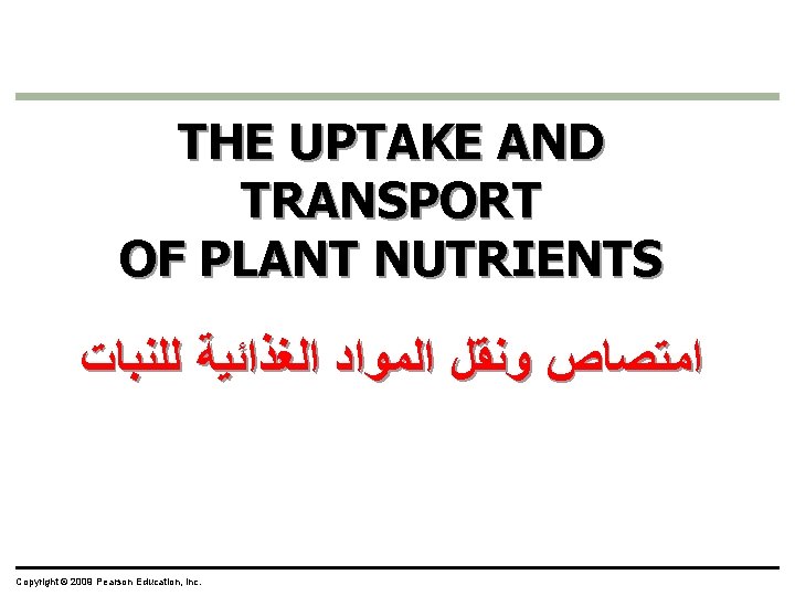 THE UPTAKE AND TRANSPORT OF PLANT NUTRIENTS ﺍﻣﺘﺼﺎﺹ ﻭﻧﻘﻞ ﺍﻟﻤﻮﺍﺩ ﺍﻟﻐﺬﺍﺋﻴﺔ ﻟﻠﻨﺒﺎﺕ Copyright ©
