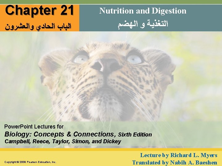 Chapter 21 Nutrition and Digestion ﺍﻟﺒﺎﺏ ﺍﻟﺤﺎﺩﻱ ﻭﺍﻟﻌﺸﺮﻭﻥ ﺍﻟﺘﻐﺬﻳﺔ ﻭ ﺍﻟﻬﻀﻢ Power. Point Lectures