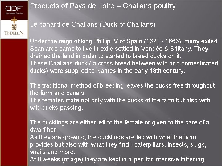 Products of Pays de Loire – Challans poultry Le canard de Challans (Duck of