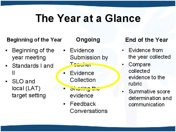 The Year at a Glance Beginning of the Year • Beginning of the year