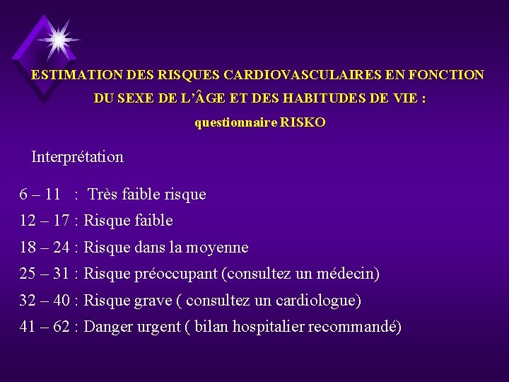 ESTIMATION DES RISQUES CARDIOVASCULAIRES EN FONCTION DU SEXE DE L’ GE ET DES HABITUDES