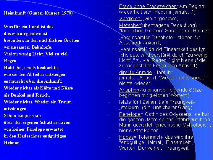 - Heimkunft (Günter Kunert, 1970) - Was für ein Land ist das wie nirgendwo