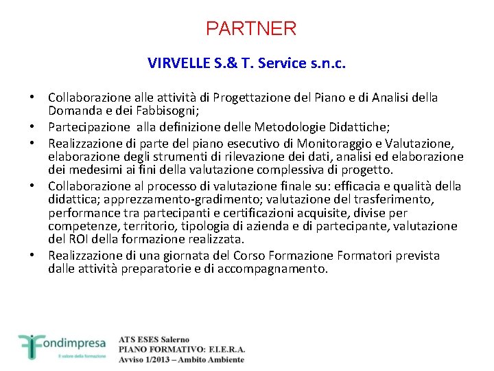 PARTNER VIRVELLE S. & T. Service s. n. c. • Collaborazione alle attività di