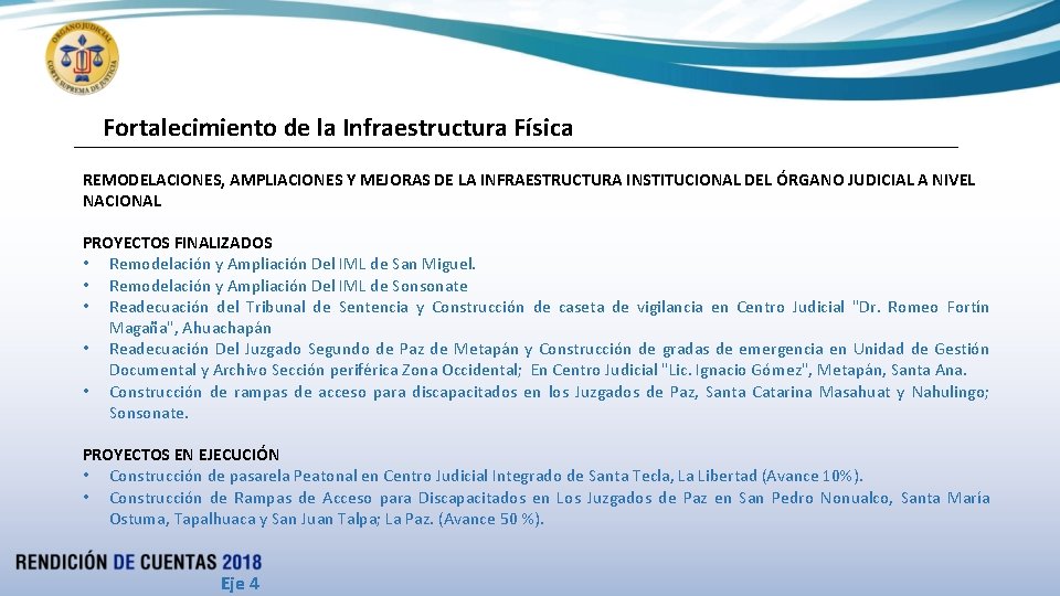Fortalecimiento de la Infraestructura Física REMODELACIONES, AMPLIACIONES Y MEJORAS DE LA INFRAESTRUCTURA INSTITUCIONAL DEL