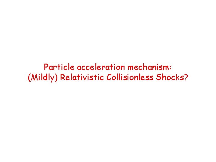 Particle acceleration mechanism: (Mildly) Relativistic Collisionless Shocks? 