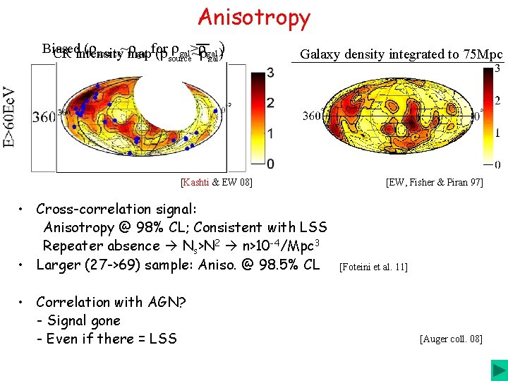 Anisotropy Biased (rsource~map rgal for rgal>~rrgal )) CR intensity (rsource gal Galaxy density integrated