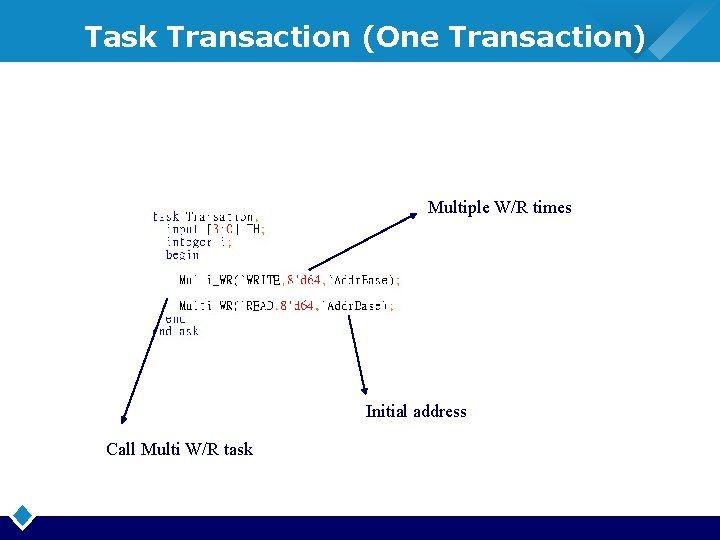 Task Transaction (One Transaction) Multiple W/R times Initial address Call Multi W/R task 