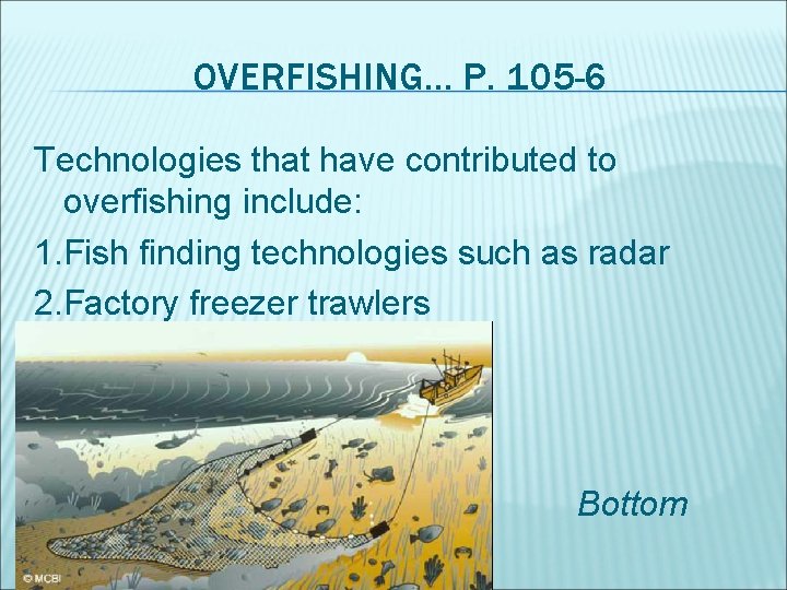 OVERFISHING. . . P. 105 -6 Technologies that have contributed to overfishing include: 1.