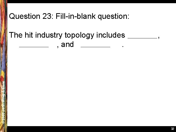 Question 23: Fill-in-blank question: , © 2005 John Wiley & Sons The hit industry