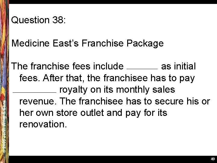 Question 38: © 2005 John Wiley & Sons Medicine East’s Franchise Package The franchise