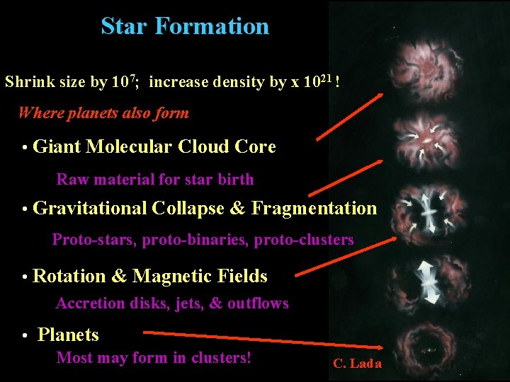 Star Formation Shrink size by 107; increase density by x 1021 ! Where planets