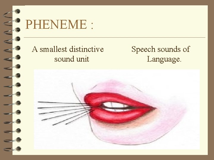 PHENEME : A smallest distinctive sound unit Speech sounds of Language. 