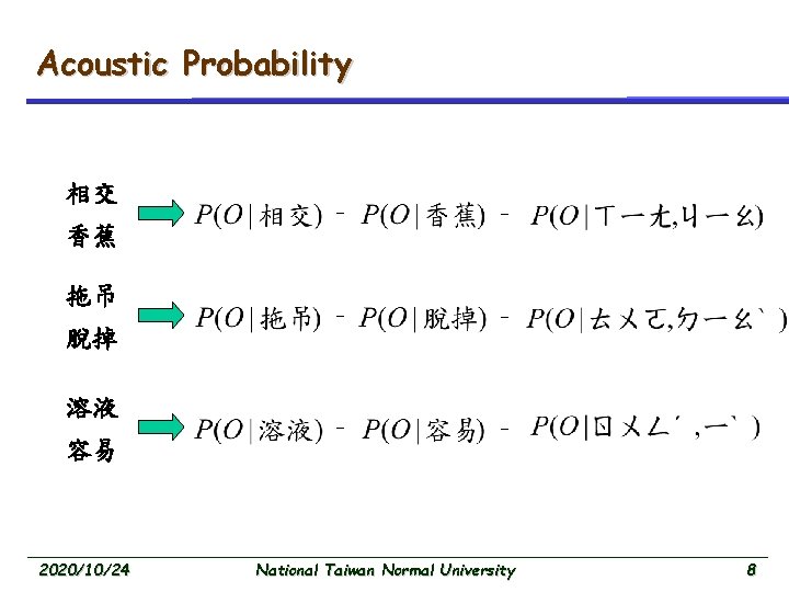 Acoustic Probability 相交 香蕉 拖吊 脫掉 溶液 容易 2020/10/24 = = = National Taiwan