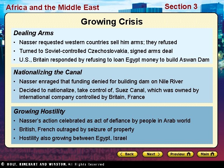 Africa and the Middle East Section 3 Growing Crisis Dealing Arms • Nasser requested