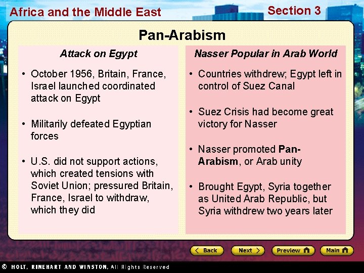 Section 3 Africa and the Middle East Pan-Arabism Attack on Egypt • October 1956,