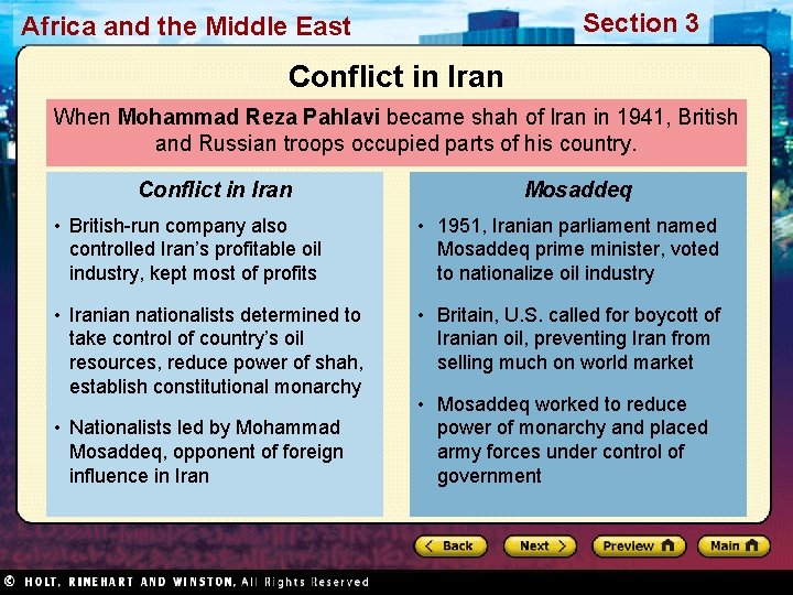 Section 3 Africa and the Middle East Conflict in Iran When Mohammad Reza Pahlavi