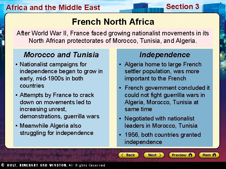 Section 3 Africa and the Middle East French North Africa After World War II,