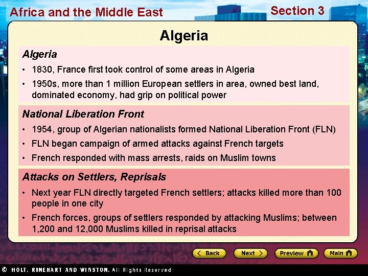 Africa and the Middle East Section 3 Algeria • 1830, France first took control