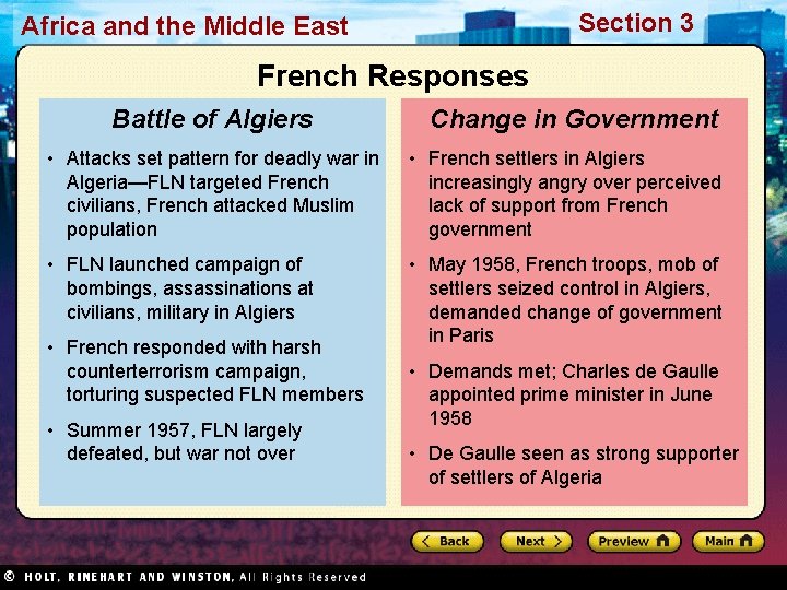 Section 3 Africa and the Middle East French Responses Battle of Algiers Change in