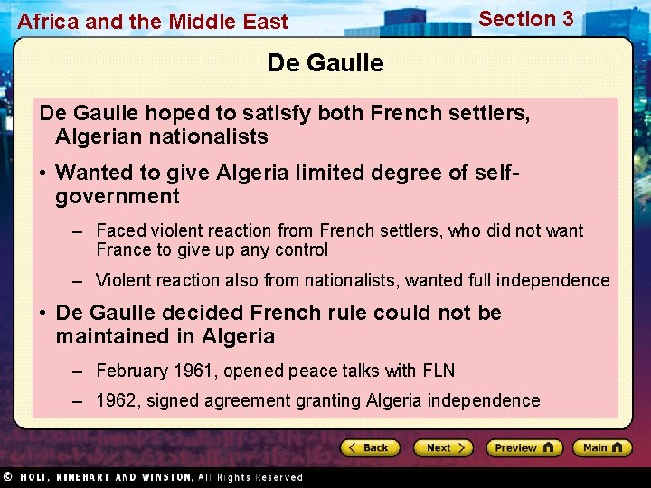 Africa and the Middle East Section 3 De Gaulle hoped to satisfy both French