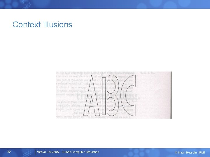 Context Illusions 30 Virtual University - Human Computer Interaction © Imran Hussain | UMT