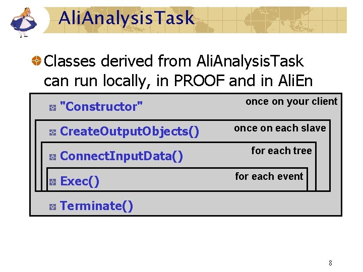 Ali. Analysis. Task Classes derived from Ali. Analysis. Task can run locally, in PROOF Ali. Analysis. Task Classes derived from Ali. Analysis. Task can run locally, in PROOF