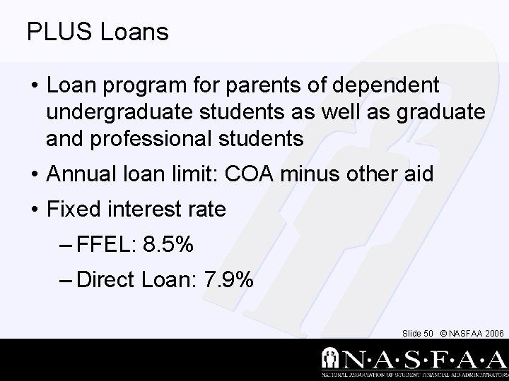 PLUS Loans • Loan program for parents of dependent undergraduate students as well as