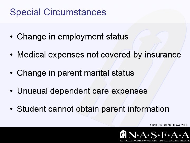 Special Circumstances • Change in employment status • Medical expenses not covered by insurance