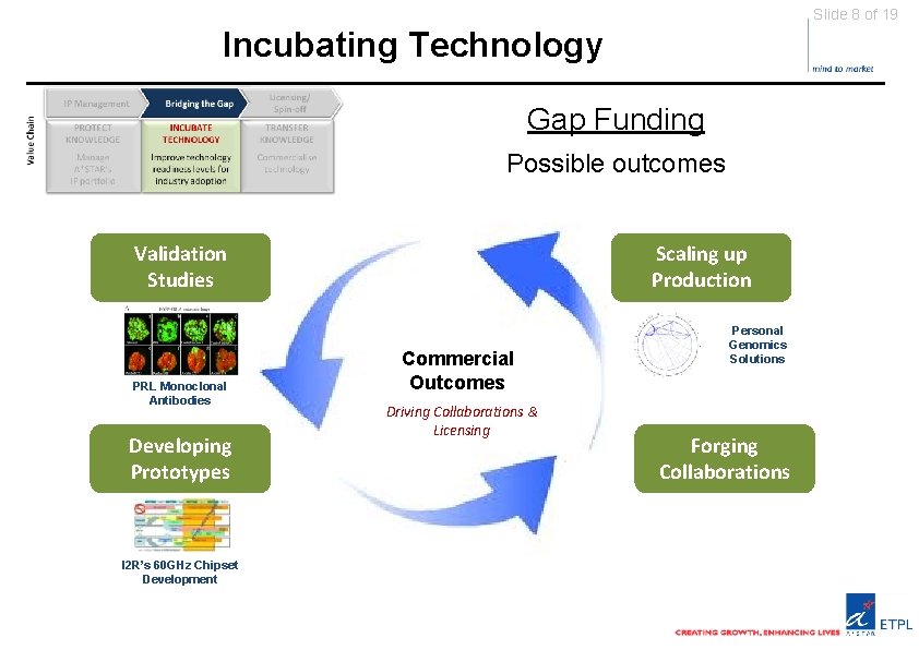 Slide 8 of 19 Incubating Technology Gap Funding Possible outcomes Validation Studies PRL Monoclonal