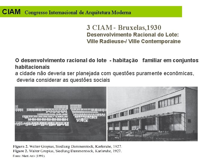 CIAM Congresso Internacional de Arquitetura Moderna 3 CIAM - Bruxelas, 1930 Desenvolvimento Racional do