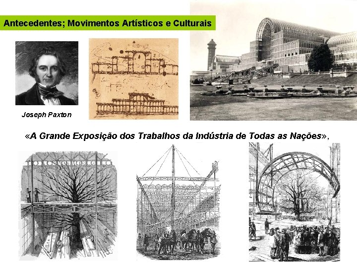 Antecedentes; Movimentos Artísticos e Culturais Joseph Paxton «A Grande Exposição dos Trabalhos da Indústria