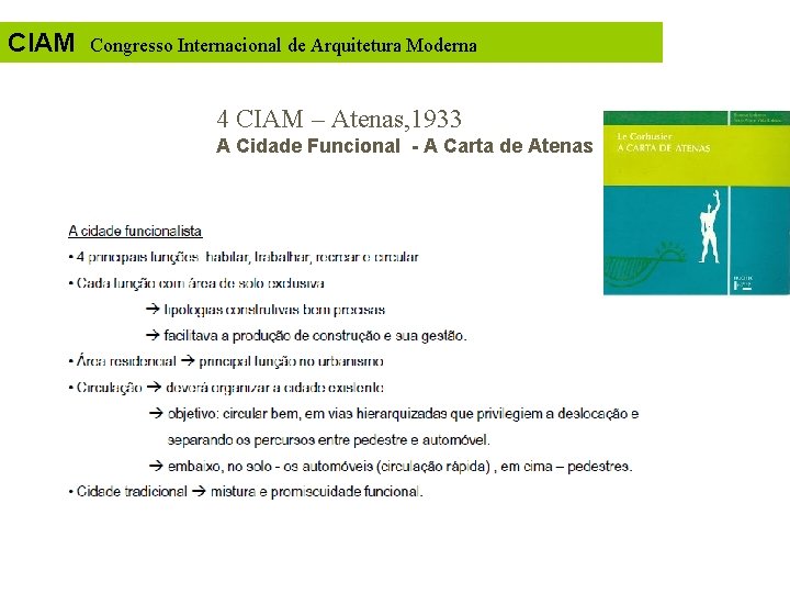 CIAM Congresso Internacional de Arquitetura Moderna 4 CIAM – Atenas, 1933 A Cidade Funcional