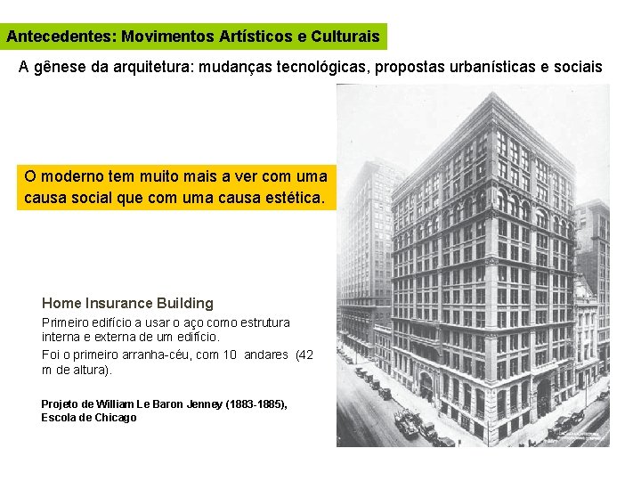 Antecedentes: Movimentos Artísticos e Culturais A gênese da arquitetura: mudanças tecnológicas, propostas urbanísticas e