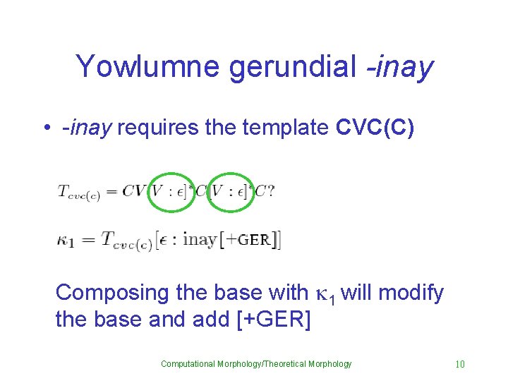 Yowlumne gerundial -inay • -inay requires the template CVC(C) Composing the base with k